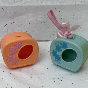 Littlest Pet Shop~2pc. Pink~Orange Blue Flowers Carrier No Pets